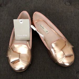 ZARA GIRLS ROSE GOLD MOCCASINS WITH BOW